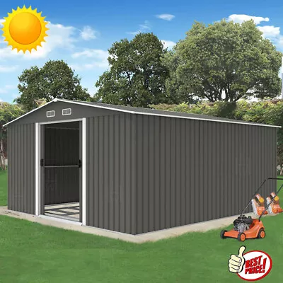 10 X 8 FT Metal Garden Shed Apex Roof Sliding Door Outdoor Storage FREE BASE • £329.95