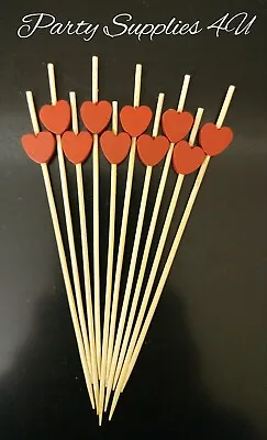 Red Heart Party Picks Cocktail Sticks/wooden/food/weddings/Valentine/Love/10pk • £2.75