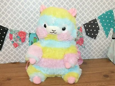 Amuse Rainbow Alpacasso Llama Alpaca Pastel Stripes Plush Purse Bag Backpack 14  • $19.54