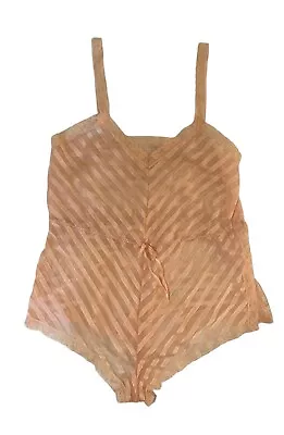 Vintage Lily Of France Lingerie Sheer Striped Pink Lace Snaps Romper Sz Small • $12.99