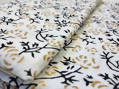 2.5 YD Indian Cotton Voile Fabric Hand Block Print Dress Making Craft Fabric S20 • $22.99