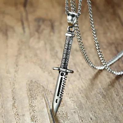 Men Silver Sword Dagger Knife Necklace Sweater Chain Link Pendant Party Jewelry • $13.01