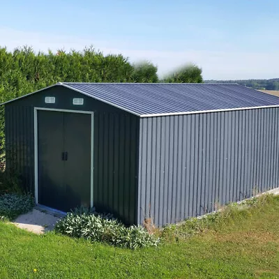 12 X10ft Large Garden Shed Big Outdoor Warehouse Steel Garage Tool Housew/ Base • £599.95