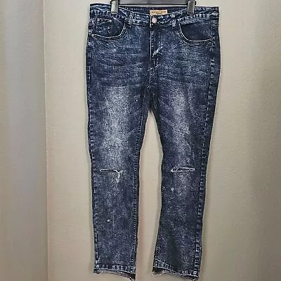 Mens Acid Wash Distressed Skinny Denim Jeans Size 36 • $22