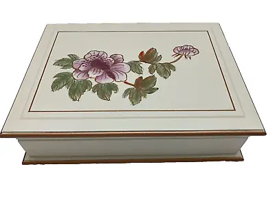 Mele Jewelry Box Mirrored Cream Purple Flowers Leaves Gold Trim Velvet Inside N • $18.50