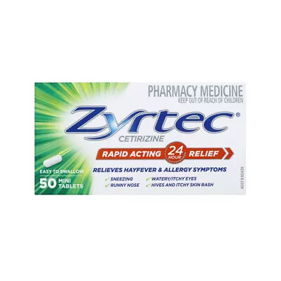 Zyrtec Cetirizine Rapid Acting Allergy Hayfever 24 Hours Relief 50 Mini Tablets • $54.95