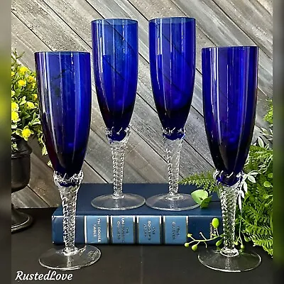 $62 • Buy Champagne Flutes Cobalt Blue Vintage Champagne Toasting Glasses Royal Blue Set 4