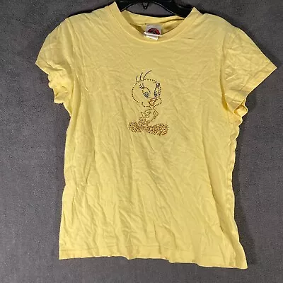 Looney Tunes Tweety Bird Women's T Shirt Size L Yellow Beaded Juniors • $6