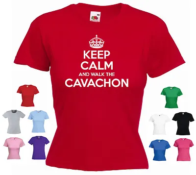 'Keep Calm And Walk The Cavachon' Funny Ladies Pet Dog Girl's Birthday T-shirt • £11.69