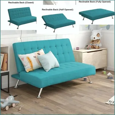 $225.98 • Buy Convertible Futon Sofa Couch Kids Lounger Comfortable Tufted Sleeper Bed Aqua