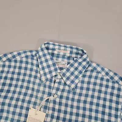 GANT Rugger Mens Shirt Blue Medium Indigo Flannel Cotton Button Up Gingham Check • £44.99