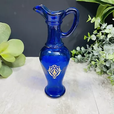 Vintage Avon Colbalt Blue Glass Cruet Gold Rose Vase No Stopper • $13.99