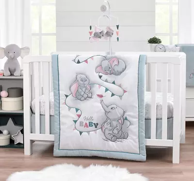 Disney Dumbo Elephant 3 Pc Baby Cot Quilt Set Bed Sheet Pastel Pink Blue • $139