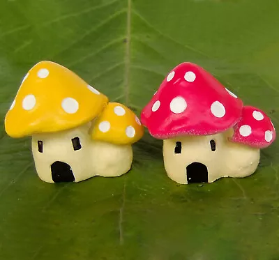 2 Pcs Yellow Red Mushroom Toadstool House Figurine Fairy Garden Terrarium Decor • $6.98