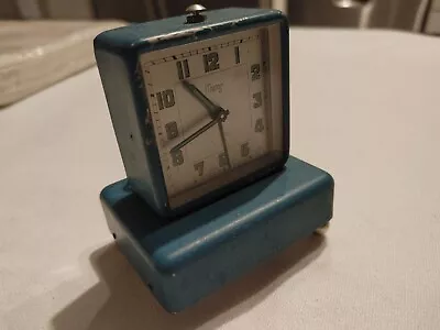 Muros Blue Mechanical Wind Alarm Clock Music Box Swiss  • $55.60