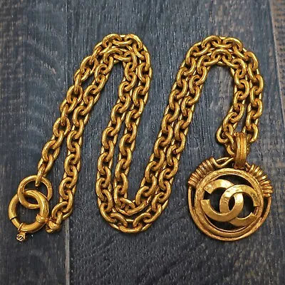 CHANEL Gold Plated CC Logos Round Vintage Chain Necklace Pendant #404c Rise-on • $826.02