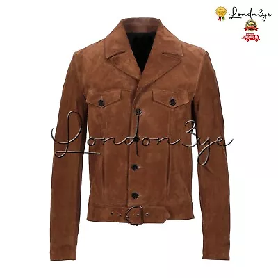 Brown Suede Jacket Mens Trucker Jacket For Men Enjoy The Old Money Look • $165.48
