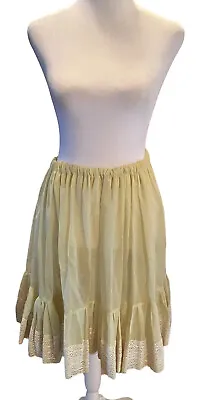 Vintage Full Circle Skirt Pale Yellow Lace Edge Elastic Waist Cotton M/L • $23