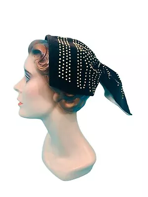 Vintage 1940s Snood Hat Brown Velvet Beaded Ponytail Headband • $148