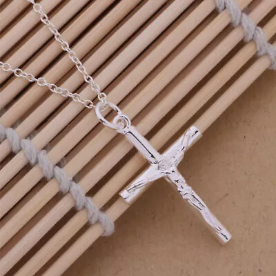 925 Sterling Silver Jesus Cross Crucifix Pendant 18  Link Chain Necklace #NE251 • $9.99