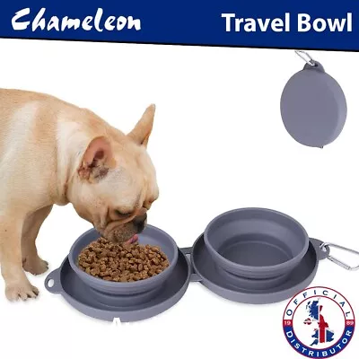 Double Pet Bowl Collapsible Portable Outdoor Feeding Bowls Easy Transport • £7.75