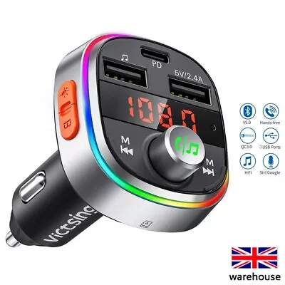 Bluetooth 5.0 Wireless Car FM Transmitter MP3 Player Radio 2 USB Charger Adapter • £13.99