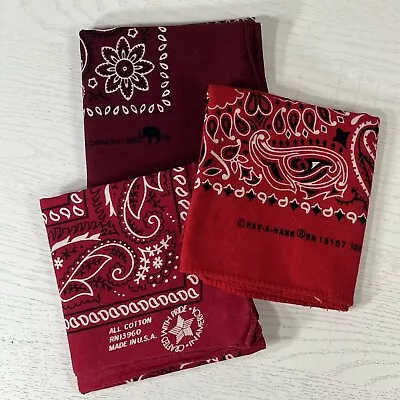 Lot 3 Bandanas Paisley All Cotton Elephant Trunk Up HAV A HANK Red Maroon Read • $11.89