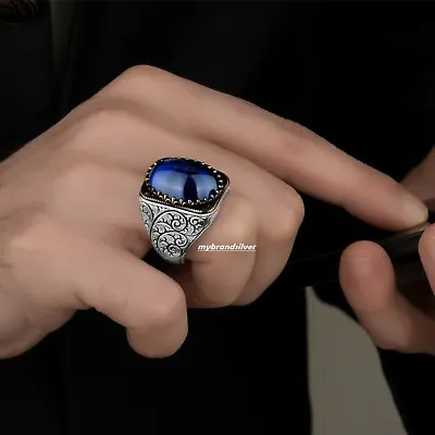 Turkish Handmade 925 Sterling Silver Jewelry Sapphire Men's Ring All Size • $59