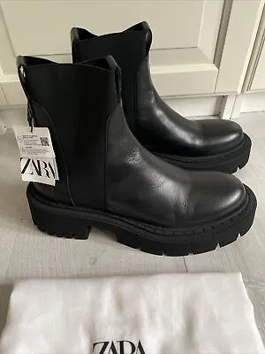 £9.99 • Buy NEW ZARA LEATHER ANKLE BOOTS WITH TRACK SOLES Sold Out Size UK 9 Eur 42