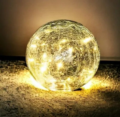 Outdoor Garden Decorative Solar Crackle Glass Ball With 20 LED Lights • £14.91