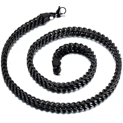 Men's High Polished Stainless Steel Square Wheat Link Chain Necklace Black 22'' • $12.99