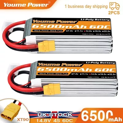 £72.42 • Buy 2pcs 4S 14.8V 6500mAh LiPo Battery 60C XT90 For Rc Helicopter Airplane Boat Car