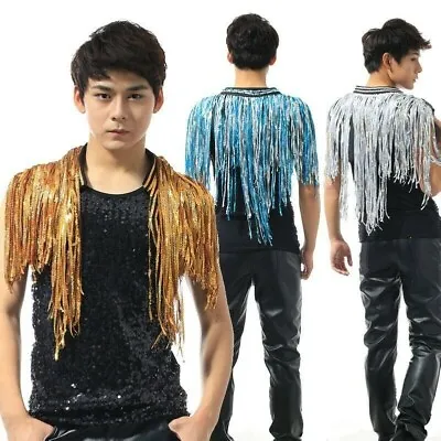 Men Women Sequin Tassel Vest Waistcoat Tank Top Coat Dance Costume Clubwear Chic • £49.10