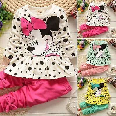 Kids Girls Minnie Mouse Long Sleeve Pants Trucksuit Casual Jumper Outfits Set • £13.91
