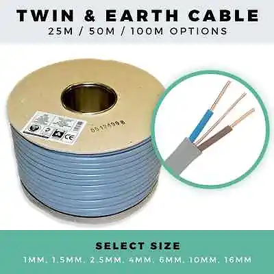Twin & Earth Cable | 1mm - 16mm | 1M 10M 25M 50M OR 100M DRUM • £2.65