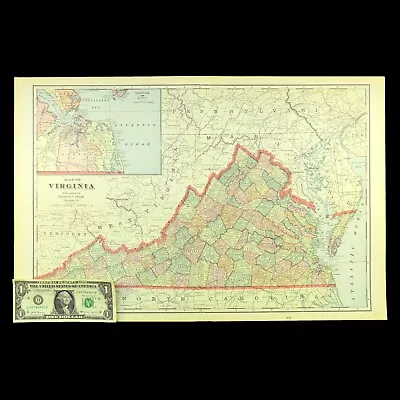 Ca1902 Vintage VIRGINIA Map LARGE Old Original Antique KING GEORGE FAIRFAX • $24.95