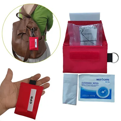 2pcs CPR Face Mask With One-way Valve Gloves And Wipes Keychain First Aid Kit • £5.52