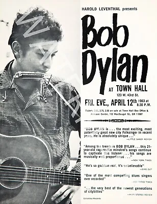 $19.39 • Buy Bob Dylan - Town Hall - 1963 Vintage Music Poster