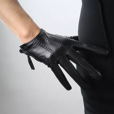 TECH GLOVES Real Leather Black Wrist Short Zipper Fringe Tassel Touchscreen Lamb • $27.99