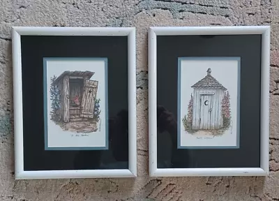 2 Martha Hinson Matted &Framed Outhouse Prints -  Full Moon  And  A One Holer  • $20