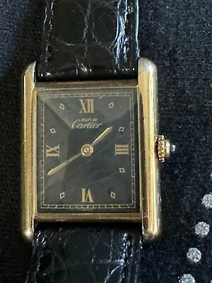 ⌚️Cartier Tank Vermeil Argent 925 Gold Plaque Org 20M Swiss Made New Battery ⌚️ • $1495