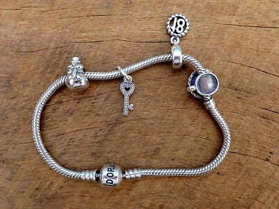 $75.50 • Buy Pandora Bracelet With 4 Pandora Charms (including Snowman And Cup & Saucer)