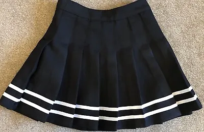 Ladies / Girls H&M Black Pleated Mini Skirt With White Ribbon Detail - Size 4-6 • £1.99