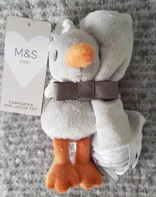 M&s Grey Duck Chick Vibrating Toy & Comforter Blankie Taggy Spotty 09693043 New • £20