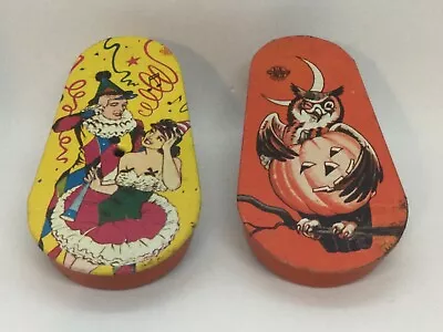 U.S. Metal Toy Mfg. Company Tin Owl Holding A Jack-O-Lantern & Party Noisemakers • $40