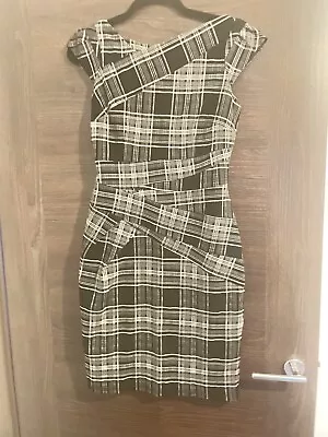 Ladies Warehouse Tartan Black White Checked Wiggle Dress Size 10 VGC Rare! • £27