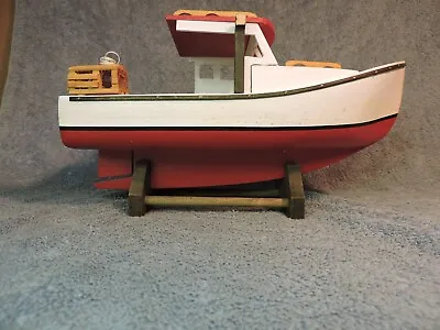 Vintage Folk Art Wood Ocean Fishing Boat With Lobster Trap 12  • $125