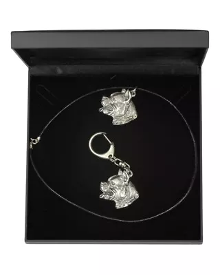 Amstaff Type 2 - Silver Plated Keyring Necklace Set With Black Box Art Dog AU • $82.60