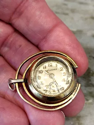 RARE Vintage Mercedes 10k RGP Plate Wind Up Watch Pendant Faceted Dome Crystal • $20