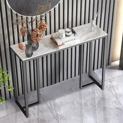 Heavy Real Marble Console Table Hallway Entryway Table Steel 3-Legs Support Desk • £79.91